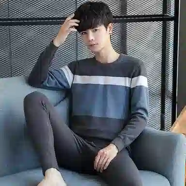 贴身领域 加厚加绒圆领可外穿秋衣秋裤防寒保暖套装 男款