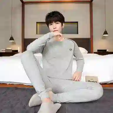 贴身领域 纯棉时尚可外穿圆领抗菌长袖秋衣秋裤打底衫青少年青年保暖内衣套装 男款