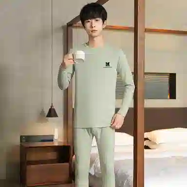 贴身领域 加厚加绒纯色舒适透气保暖套装 男款