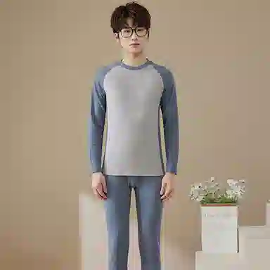 贴身领域 青少年德绒发热内衣初中高中学生秋衣秋裤棉毛衫保暖套装 男款