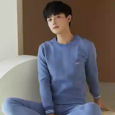 贴身领域 无痕加绒加厚圆领可外穿保暖套装 男款