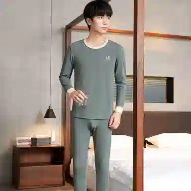 贴身领域 抗菌时尚纯棉印花亲肤透气可外穿长袖长裤秋衣秋裤打底内衣保暖套装 男款