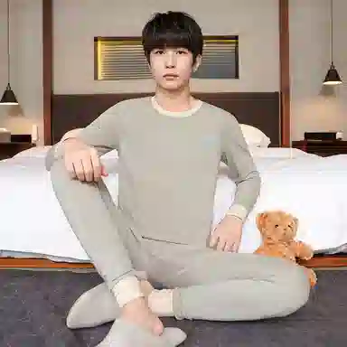 贴身领域 纯棉青少年秋衣秋裤初高中学生内衣保暖套装 男款