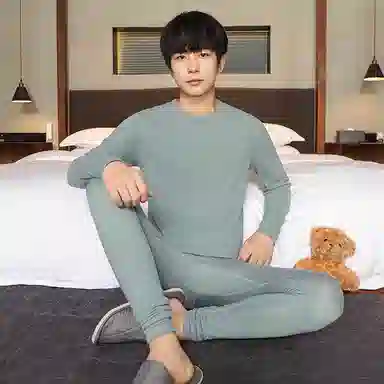 贴身领域 加厚加绒纯色舒适透气保暖套装 男款