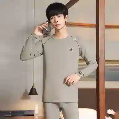 贴身领域 羊绒蚕丝青少年德绒男士秋衣秋裤打底线衣线裤内衣保暖套装 男款