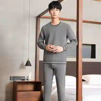 贴身领域 加厚加绒打底毛衫保暖套装 男款