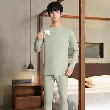 贴身领域 加厚加绒纯色舒适透气保暖套装 男款