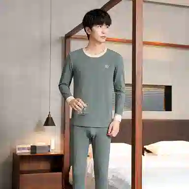 贴身领域 纯棉青少年秋衣秋裤初高中学生内衣保暖套装 男款