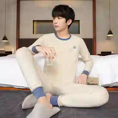 贴身领域 纯棉青少年秋衣秋裤初高中学生内衣保暖套装 男款