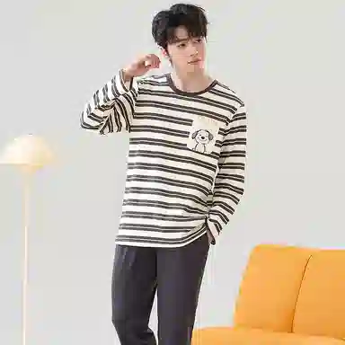 贴身领域 青少年圆领舒适透气可外穿睡衣套装 男款