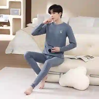 贴身领域 青少年德绒初中高中学生秋衣秋裤棉毛衫内衣保暖套装 男款