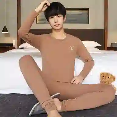 贴身领域 男士抑菌纯棉印花青少年秋衣秋裤纯色居家睡衣初高中学生圆领长袖长裤薄内衣保暖套装 男款