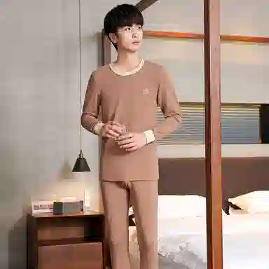 贴身领域 抗菌时尚纯棉印花亲肤透气可外穿长袖长裤秋衣秋裤打底内衣保暖套装 男款