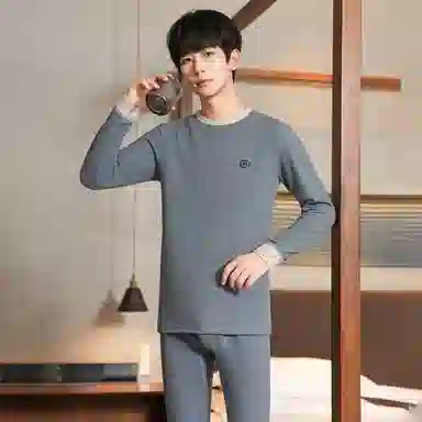 贴身领域 青年青少年德绒秋衣秋裤羊绒蚕丝打底线衣线裤内衣保暖套装 男款