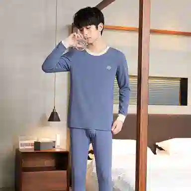 贴身领域 纯棉青少年秋衣秋裤初高中学生内衣保暖套装 男款