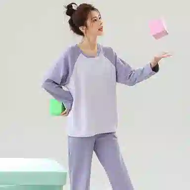 贴身领域 圆领甜美舒适透气可外穿柔软简约亲肤睡衣套装 女款