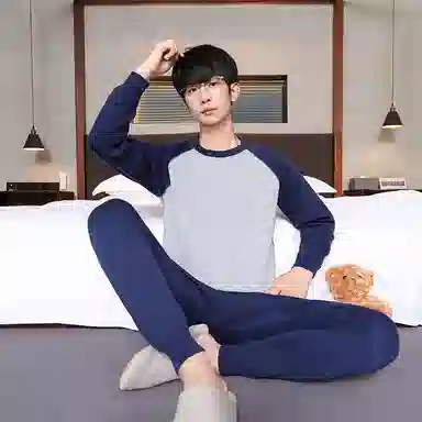 贴身领域 亲肤舒适长袖长裤加绒加厚保暖套装 男款