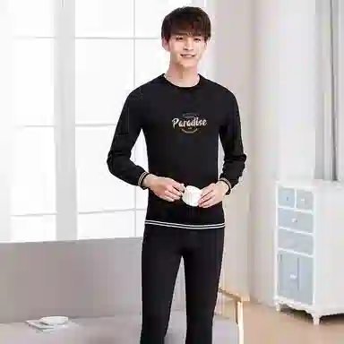 贴身领域 无痕加绒加厚圆领可外穿保暖套装 男款