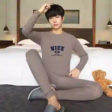 贴身领域 加厚加绒纯色舒适透气保暖套装 男款