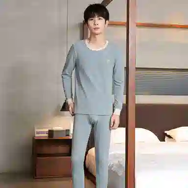 贴身领域 纯棉青少年秋衣秋裤初高中学生内衣保暖套装 男款