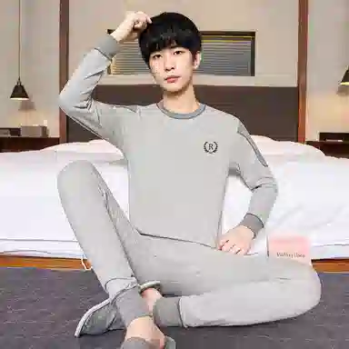 贴身领域 秋衣秋裤青少年纯棉全棉毛衫初中高中学生男士内衣保暖套装 男款