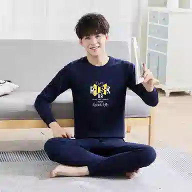 贴身领域 加绒加厚可外穿青少年长袖长裤保暖套装 男款