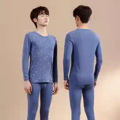 贴身领域 秋冬青少年学生青年时尚可外穿纯棉圆领长袖碎花秋衣秋裤打底棉毛衫内衣大学生高中生保暖套装 男款