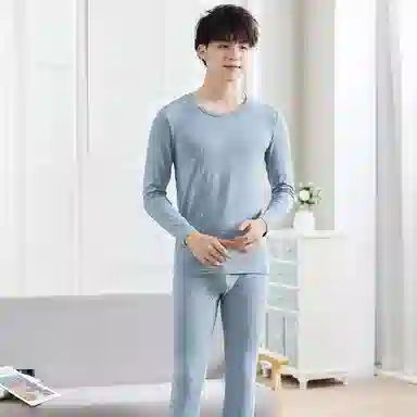 贴身领域 秋冬青少年学生青年时尚可外穿纯棉圆领长袖碎花秋衣秋裤打底棉毛衫内衣大学生高中生保暖套装 男款