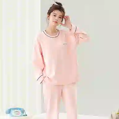 贴身领域 圆领甜美舒适透气可外穿柔软简约亲肤睡衣套装 女款