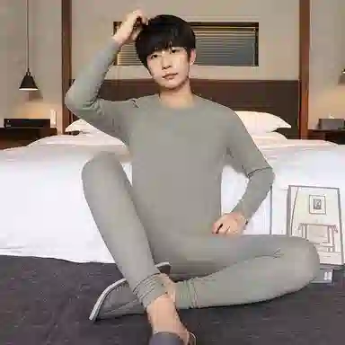 贴身领域 加厚加绒纯色舒适透气保暖套装 男款