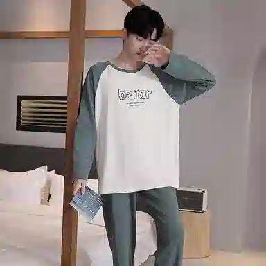 贴身领域 圆领简约上衣松紧腰卡通长裤睡衣套装 男款