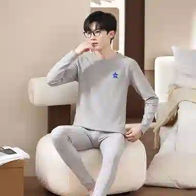 贴身领域 青少年德绒初中高中学生秋衣秋裤棉毛衫内衣保暖套装 男款