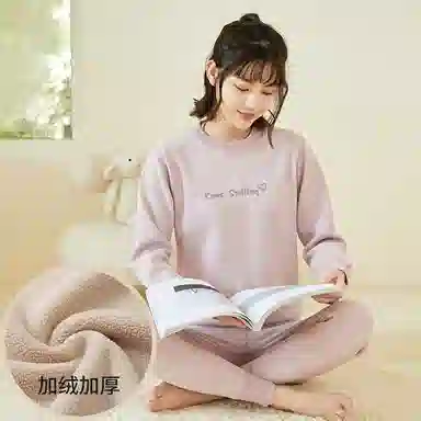 贴身领域 加绒加厚可爱青少年甜美亲肤舒适可外穿秋衣秋裤防寒冬季保暖套装 女款