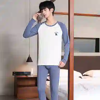 贴身领域 舒适亲肤圆领打底防寒保暖套装 男款