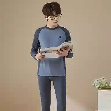 贴身领域 青少年德绒初中高中学生秋衣秋裤棉毛衫内衣保暖套装 男款