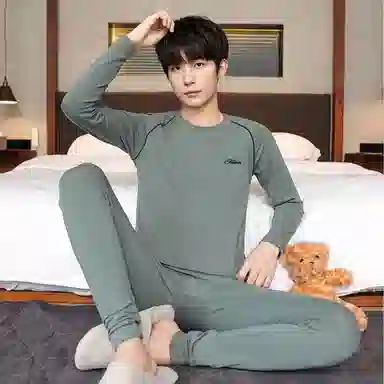 贴身领域 时尚可外穿秋衣秋裤青少年纯棉全棉毛衫初中高中学生男士内衣保暖套装 男款