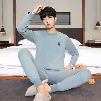 贴身领域 青少年内衣加绒加厚圆领可外穿秋衣秋裤打底保暖套装 男款