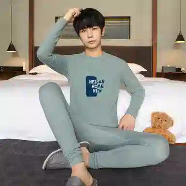 贴身领域 加厚加绒纯色舒适透气保暖套装 男款