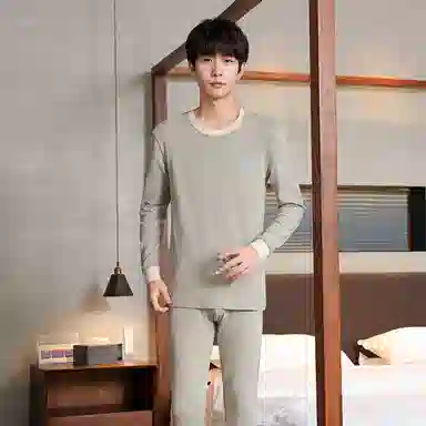 贴身领域 纯棉青少年秋衣秋裤初高中学生内衣保暖套装 男款