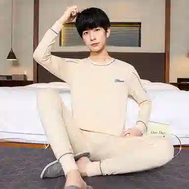 贴身领域 青少年秋衣秋裤纯棉内衣初中高中学生棉毛衫线衣线裤保暖套装 男款