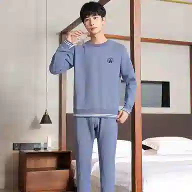 贴身领域 青少年内衣加绒加厚圆领可外穿秋衣秋裤打底保暖套装 男款