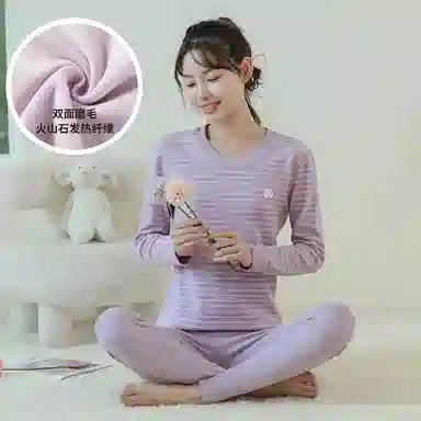 贴身领域 圆领套头磨毛时尚打底保暖套装 女款