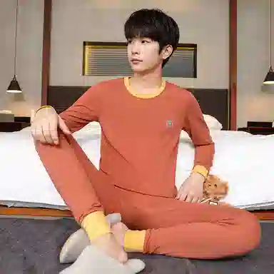 贴身领域 纯棉青少年秋衣秋裤初高中学生内衣保暖套装 男款