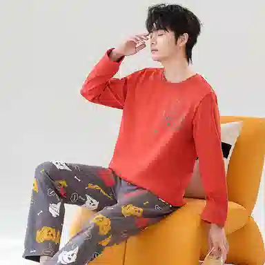 贴身领域 青少年圆领舒适透气可外穿睡衣套装 男款