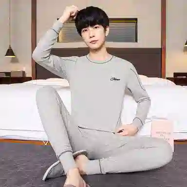 贴身领域 青少年秋衣秋裤纯棉内衣初中高中学生棉毛衫线衣线裤保暖套装 男款