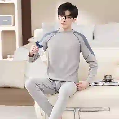 贴身领域 青少年德绒发热内衣初中高中学生秋衣秋裤棉毛衫保暖套装 男款