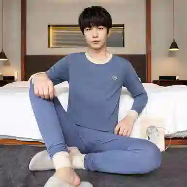 贴身领域 纯棉青少年秋衣秋裤初高中学生内衣保暖套装 男款