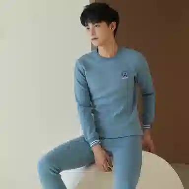 贴身领域 无痕加绒加厚圆领可外穿保暖套装 男款