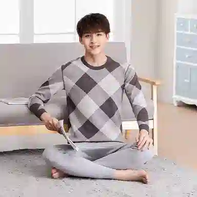 贴身领域 加厚加绒圆领可外穿秋衣秋裤防寒保暖套装 男款