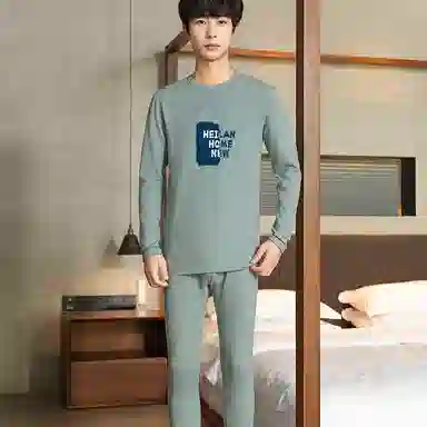 贴身领域 加厚加绒纯色舒适透气保暖套装 男款